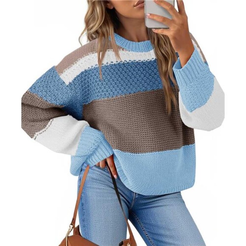Womens Color Block Cropped Sweaters 2025 Winter Trendy Casual